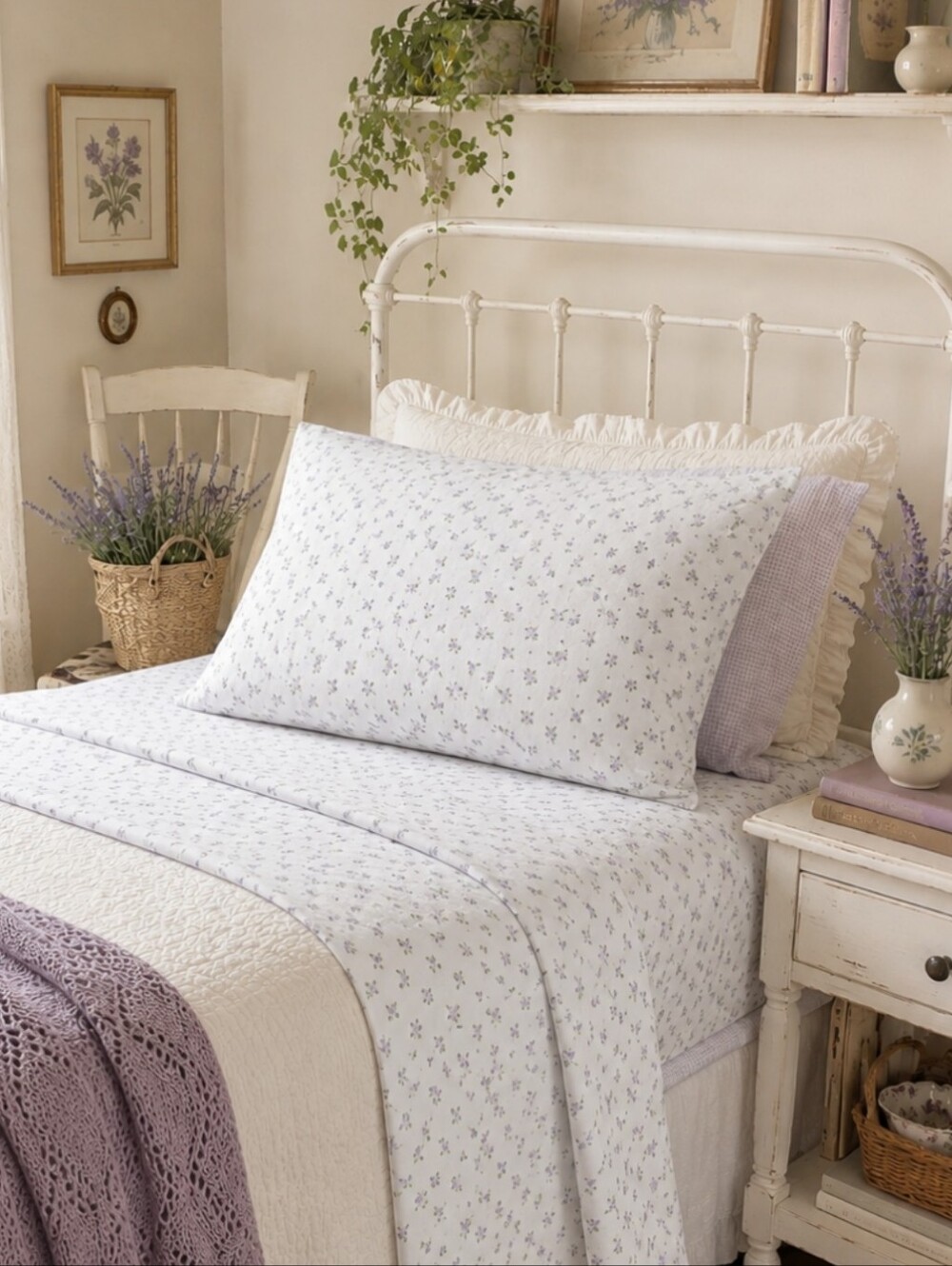 Laura Ashley Plum Leanna Twin Sheet Set NWT Cotton Percale Lavender Floral